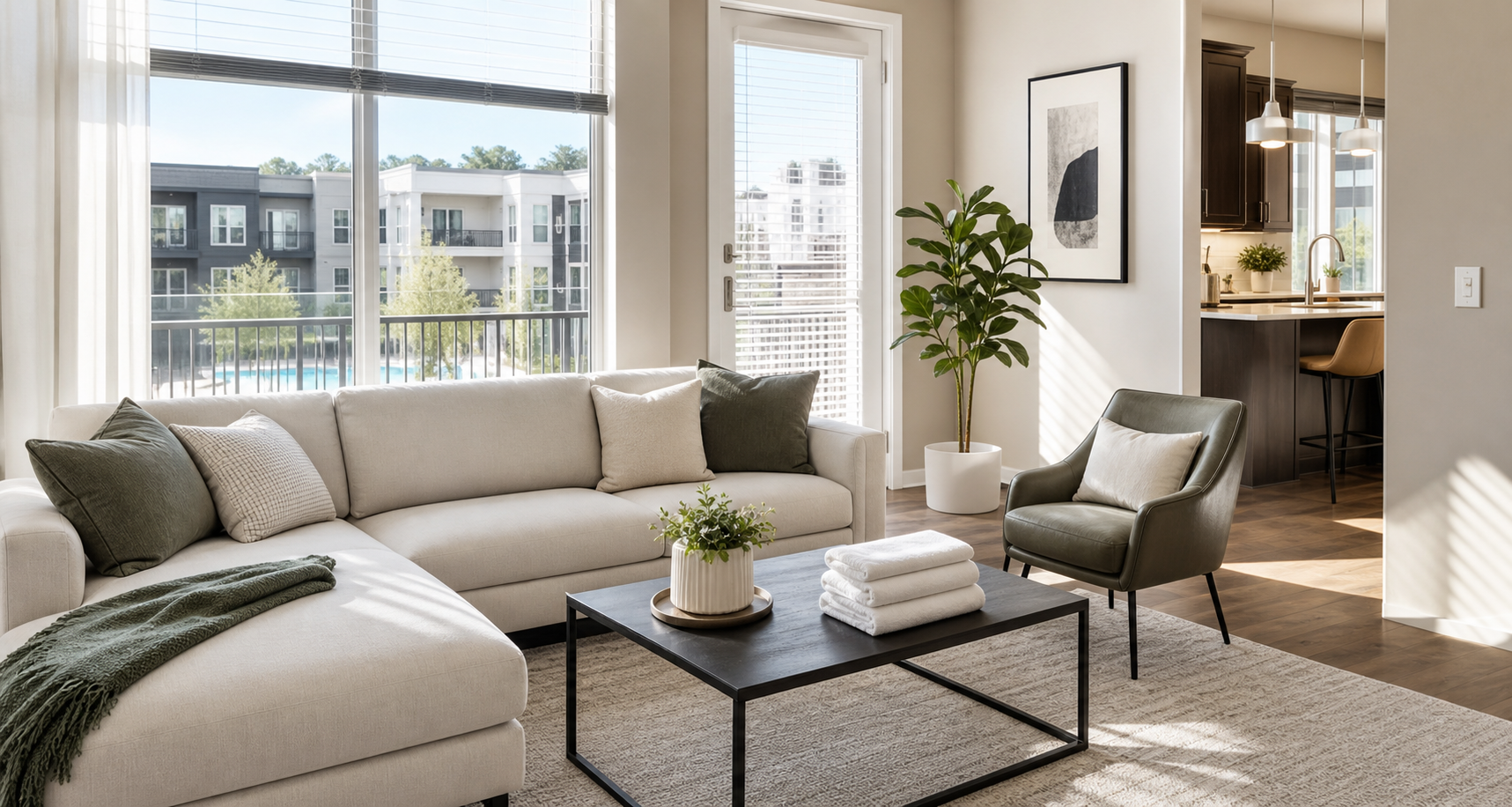 Clean modern apartment living room after service
